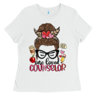 White messy bun one loved counselor Ladies Tee - MaliasSmallBusiness