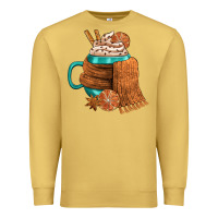 Antique Gold Winter Coffee Cup With Scarf Premium Sweatshirt - FaDigitalArtStudio