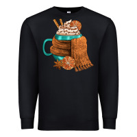 Black Winter Coffee Cup With Scarf Premium Sweatshirt - FaDigitalArtStudio