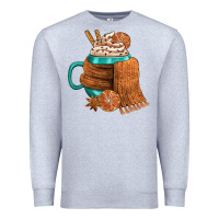 Heather Grey Winter Coffee Cup With Scarf Premium Sweatshirt - FaDigitalArtStudio