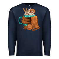 Navy Winter Coffee Cup With Scarf Premium Sweatshirt - FaDigitalArtStudio