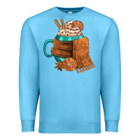 Ocean Blue Winter Coffee Cup With Scarf Premium Sweatshirt - FaDigitalArtStudio
