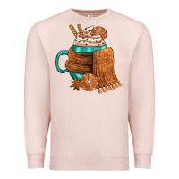 Pale Pink Winter Coffee Cup With Scarf Premium Sweatshirt - FaDigitalArtStudio
