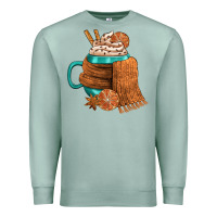 Seafoam Winter Coffee Cup With Scarf Premium Sweatshirt - FaDigitalArtStudio