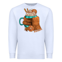 White Winter Coffee Cup With Scarf Premium Sweatshirt - FaDigitalArtStudio