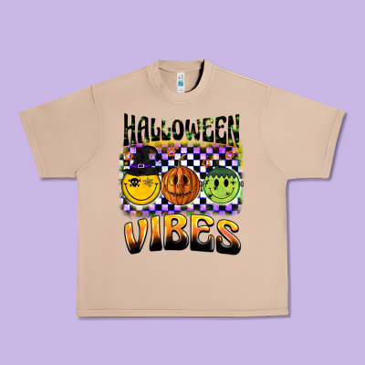 Halloween Vibes Smiley Face Urban Heavy Tee Designed By Barkaloodesign