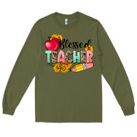 Army Green blessed teacher Long Sleeve Tee - NancyCooperArtShop