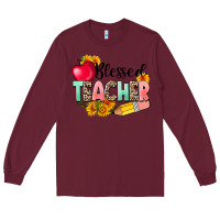 Burgundy blessed teacher Long Sleeve Tee - NancyCooperArtShop