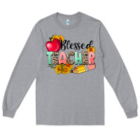 Heather Grey blessed teacher Long Sleeve Tee - NancyCooperArtShop