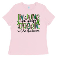 Bubblegum Pink in june we wear green scoliosis awareness Ladies Tee - MaliasSmallBusiness