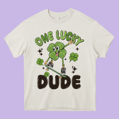 One Lucky Dude Heavy Core Tee Designed By Maliassmallbusiness