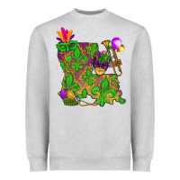Heather Grey Louisiana Map Mardi Gras Heavyweight Sweatshirt - HowdyJamesFarm