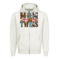 Oatmeal Heather mom of twins Zipper Hoodie - OliviaCreatesArt