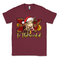 Burgundy joy to the world christmas cow Classic Tee - LillyAllenDesigns