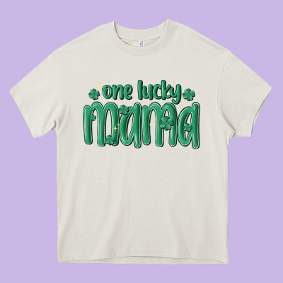 One Lucky Mama Heavy Core Tee Designed By Maliassmallbusiness