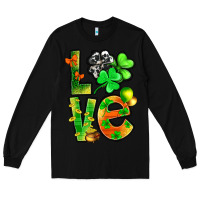 Black st.patrick love with clover Long Sleeve Tee - NancyCooperArtShop