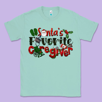 Santa's Favorite Caregiver Christmas Classic Tee Designed By Lillyallendesigns