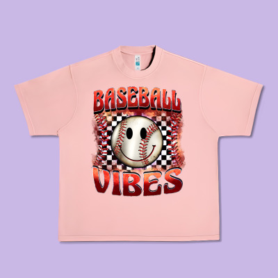 Baseball Vibes Smiley Face Urban Heavy Tee Designed By Barkaloodesign