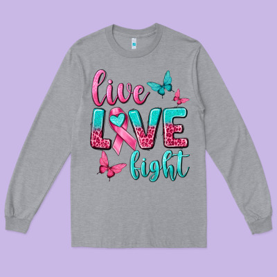 Live Love Fight Breast Cancer Long Sleeve Tee Designed By Texasbilliewilder