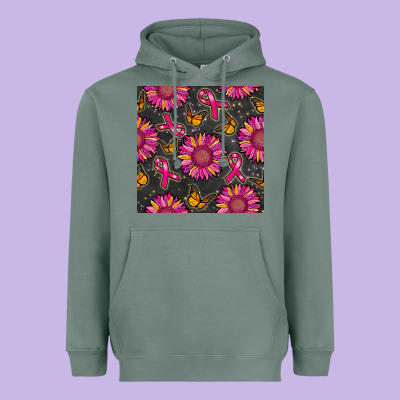 Breast Cancer Sunflower Seamless Pattern Heavyweight Hoodie Designed By Bundleandbundleshop