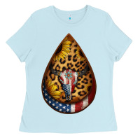 American Sunflower Bullskull Teardrop Earrings Ladies Tee | Teevron