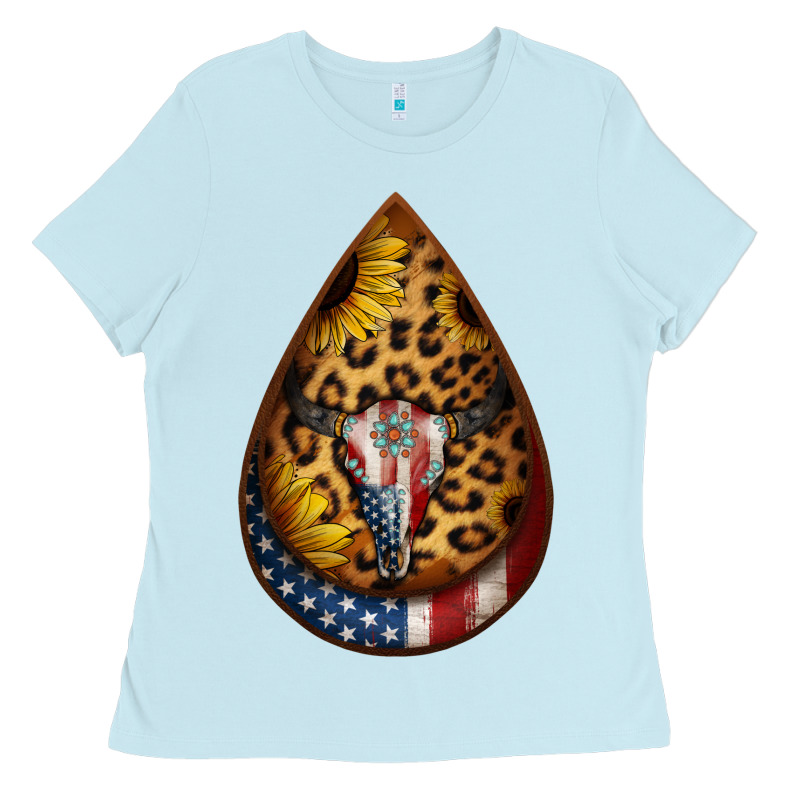 American Sunflower Bullskull Teardrop Earrings Ladies Tee by Jasminsmagicworld | Teevron