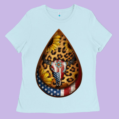 American Sunflower Bullskull Teardrop Earrings Ladies Tee Designed By Jasminsmagicworld