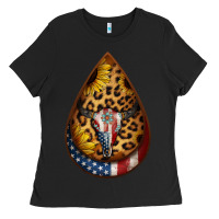 Black american sunflower bullskull teardrop earrings Ladies Tee - Jasminsmagicworld