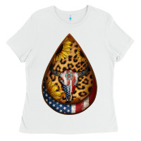 White american sunflower bullskull teardrop earrings Ladies Tee - Jasminsmagicworld