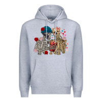Heather Grey Skeleton couple Valentine's Day Premium Hoodie - FaDigitalArtStudio