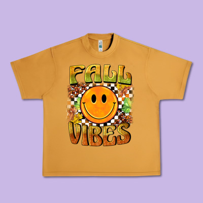 Fall Vibes Smiley Face Urban Heavy Tee Designed By Barkaloodesign