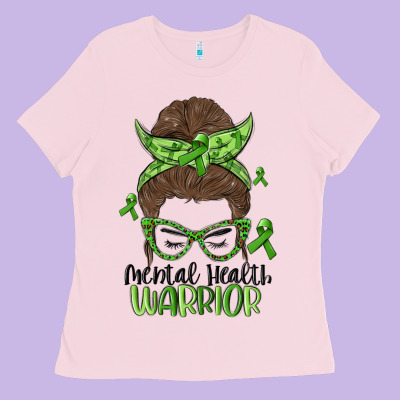 Messy Bun Mental Health Warrior Ladies Tee Designed By Maliassmallbusiness