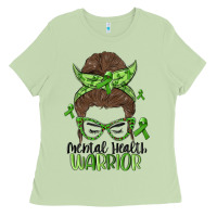 Matcha messy bun mental health warrior Ladies Tee - MaliasSmallBusiness