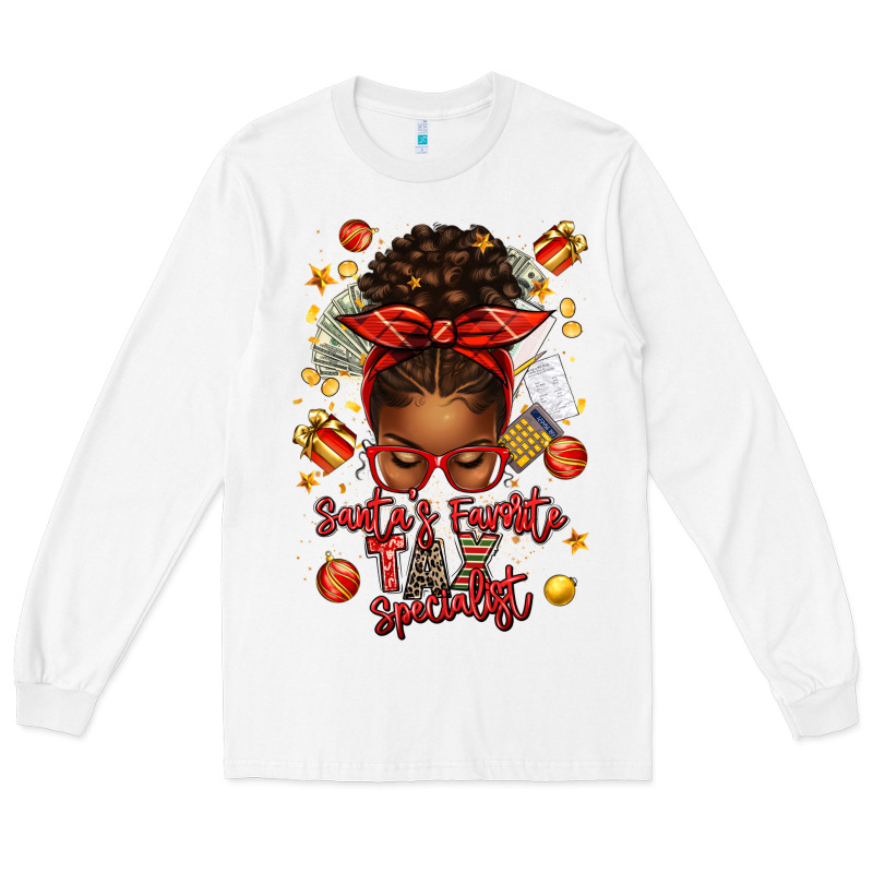 Santa Favorite Tax Specialist Afro Messy Bun Long Sleeve Tee by texasbilliewilder | Teevron