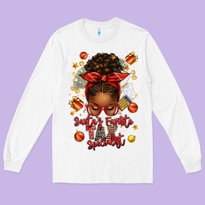 Santa Favorite Tax Specialist Afro Messy Bun Long Sleeve Tee Designed By Texasbilliewilder