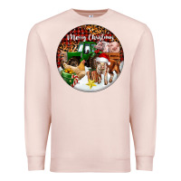 Pale Pink Merry Christmas Farm Animals Premium Sweatshirt - FaDigitalArtStudio