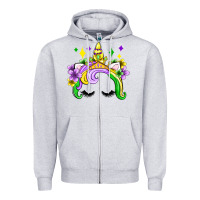Heather Grey unicorn mardi gras olivia Zipper Hoodie - OliviaCreatesArt