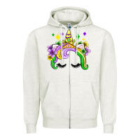 Oatmeal Heather unicorn mardi gras olivia Zipper Hoodie - OliviaCreatesArt