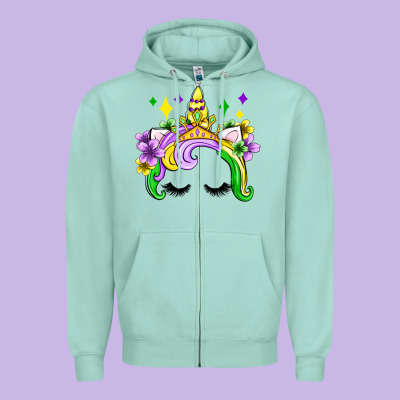 Unicorn Mardi Gras Olivia Zipper Hoodie Designed By Oliviacreatesart