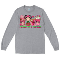 Heather Grey cafecito y chisme with coffee cups Long Sleeve Tee - texasbilliewilder
