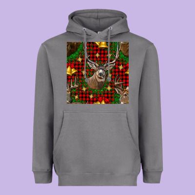 Christmas Deer And Bell Seamless Pattern Heavyweight Hoodie Designed By Bundleandbundleshop