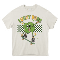 Cream lucky dude Heavy Core Tee - MaliasSmallBusiness
