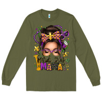 Army Green mardi gras mama messy bun Long Sleeve Tee - texasbilliewilder