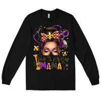 Black mardi gras mama messy bun Long Sleeve Tee - texasbilliewilder