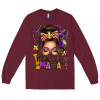Burgundy mardi gras mama messy bun Long Sleeve Tee - texasbilliewilder