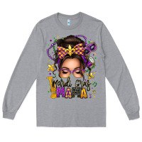 Heather Grey mardi gras mama messy bun Long Sleeve Tee - texasbilliewilder