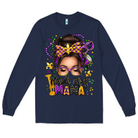 Navy mardi gras mama messy bun Long Sleeve Tee - texasbilliewilder
