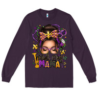 Plum mardi gras mama messy bun Long Sleeve Tee - texasbilliewilder
