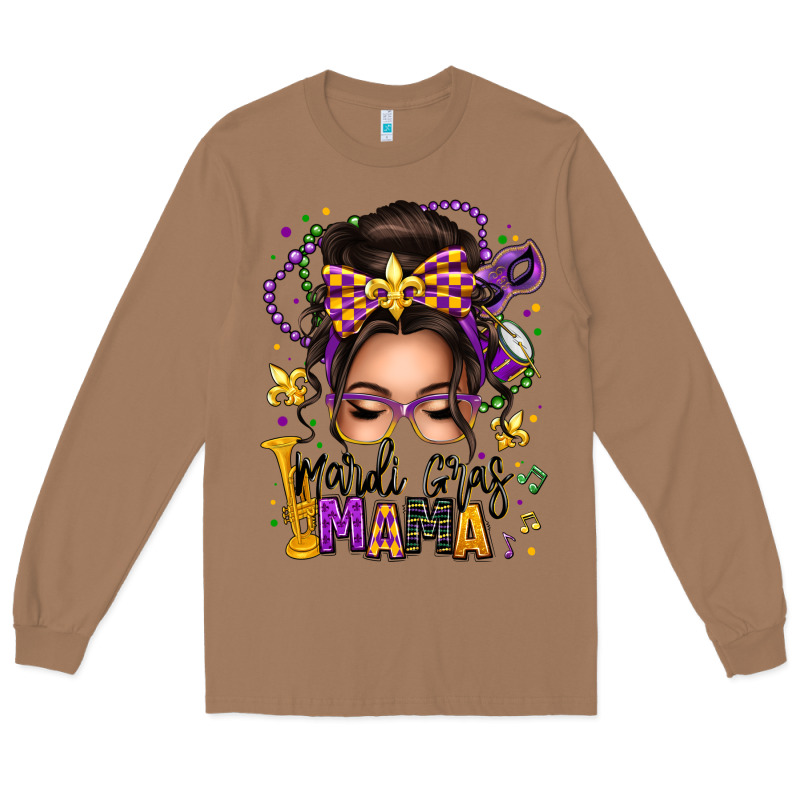 Mardi Gras Mama Messy Bun Long Sleeve Tee by texasbilliewilder | Teevron