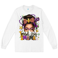 White mardi gras mama messy bun Long Sleeve Tee - texasbilliewilder